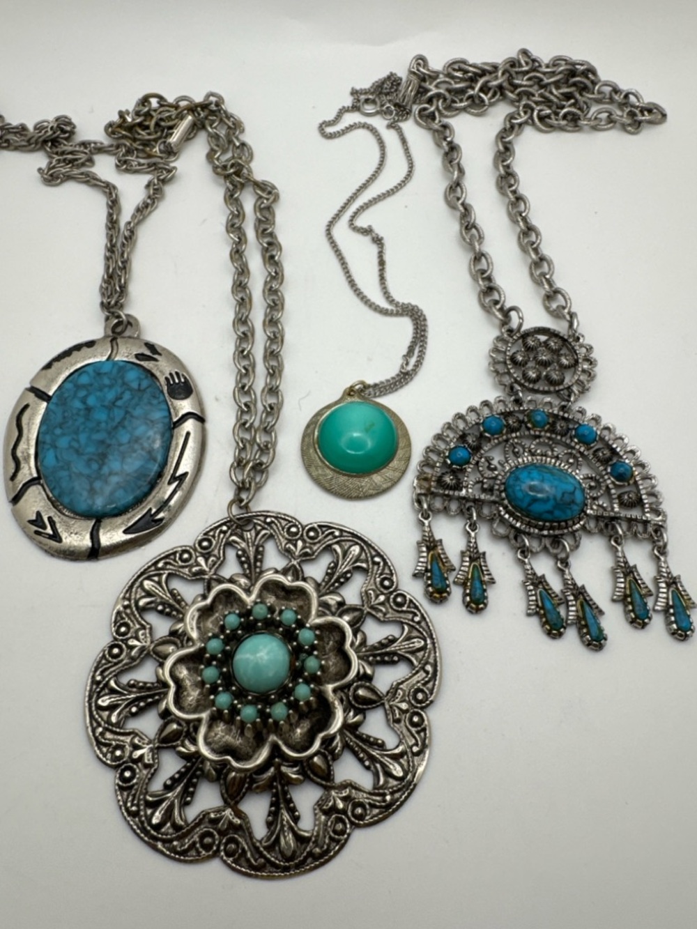 Turquoise Silver-Tone Boho Pendant Necklace - Women Jewelry